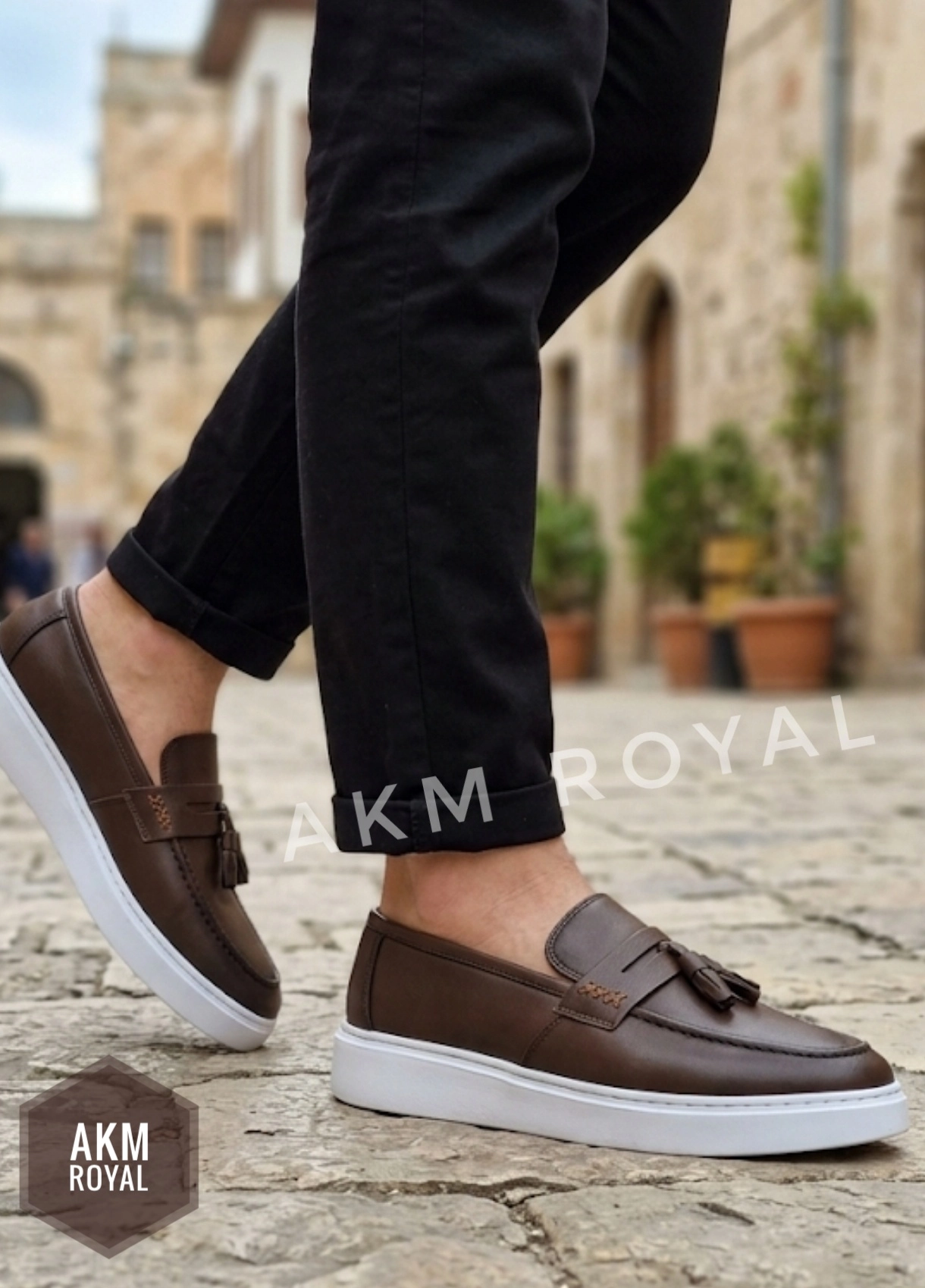 HAKİKİ DERİ ERKEK PÜSKÜLLÜ LOAFER AYAKKABI PLUS 001 NAPA KAHVERENGİ
